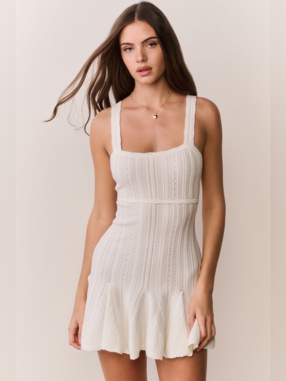 NWT LOVESHACKFANCY Tabatha Stretch Pointelle Mini Dress IN White Tea, never worn